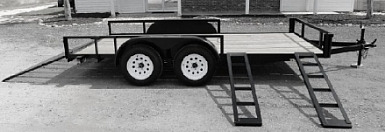Image of the 8x10 atv trailer with side loading ramps and rear ramp gate built from our plans.